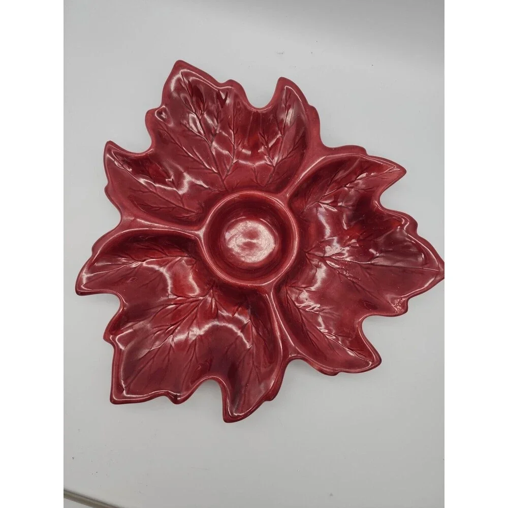 Holland Mold Leaf Relish Dish Fall Color Ceramic Serving Dish Autumn Leaves